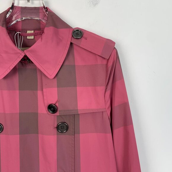 Burberry Womens Pink & Brown Plaid Polyester Trench Coat With Belt Size S - Picture 3 of 7